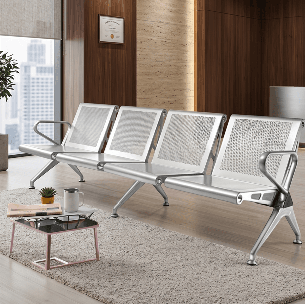 Modern 4-Seater Stainless Steel Waiting Chair Ahmedabad Manufacturer