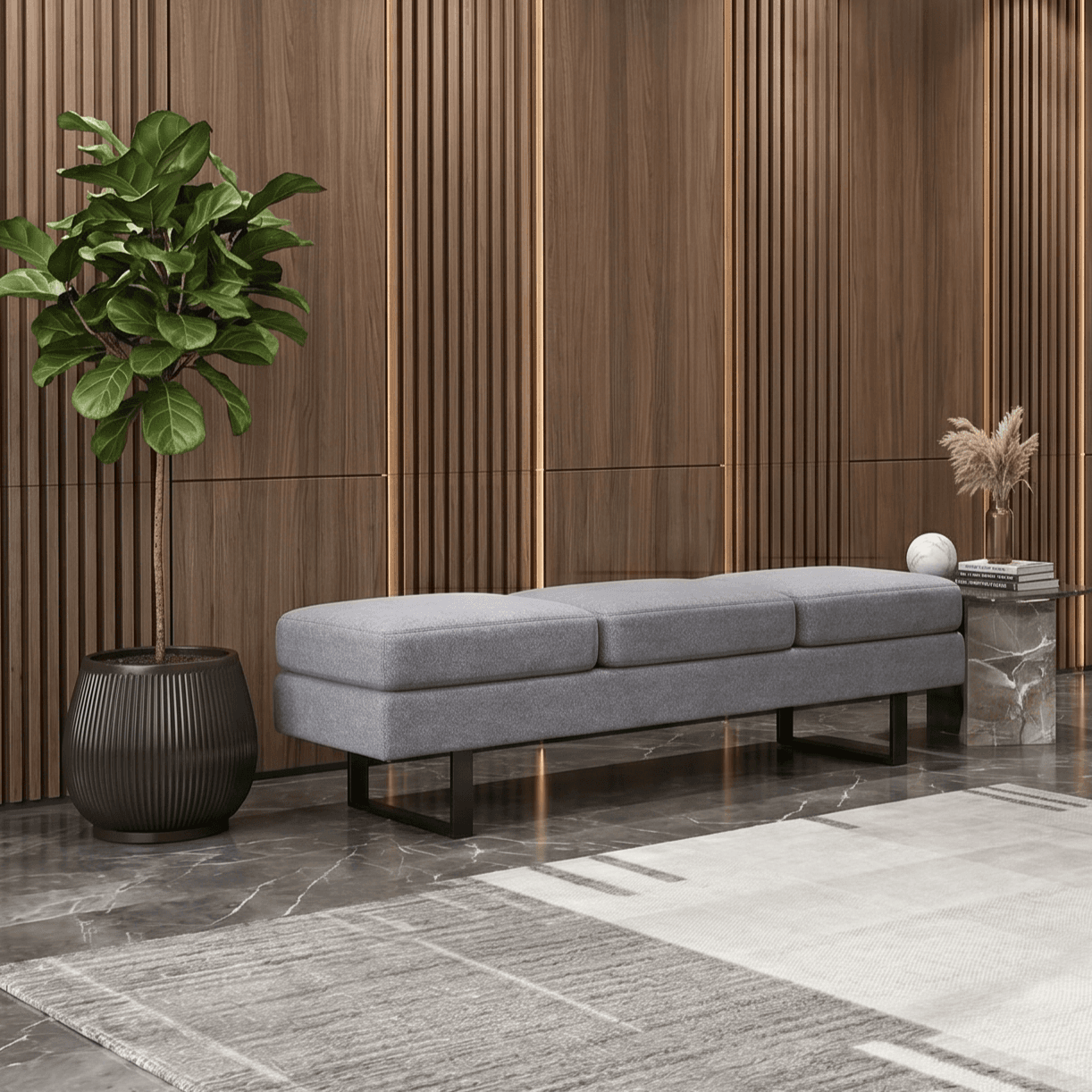 Modern 3-Seater Upholstered Waiting Bench Ahmedabad Manufacturer