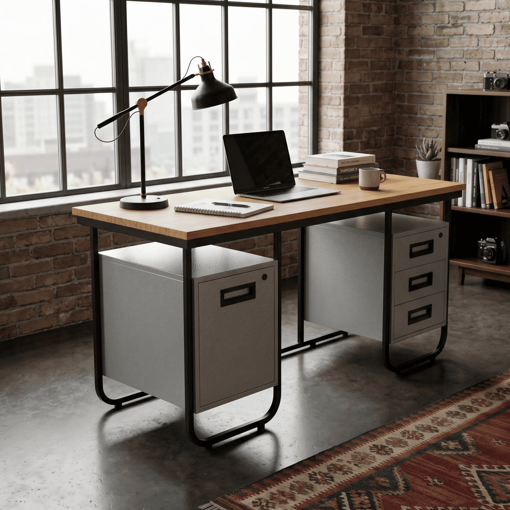 Modern Executive Office Desk with Storage Cabinets Ahmedabad Manufacturer