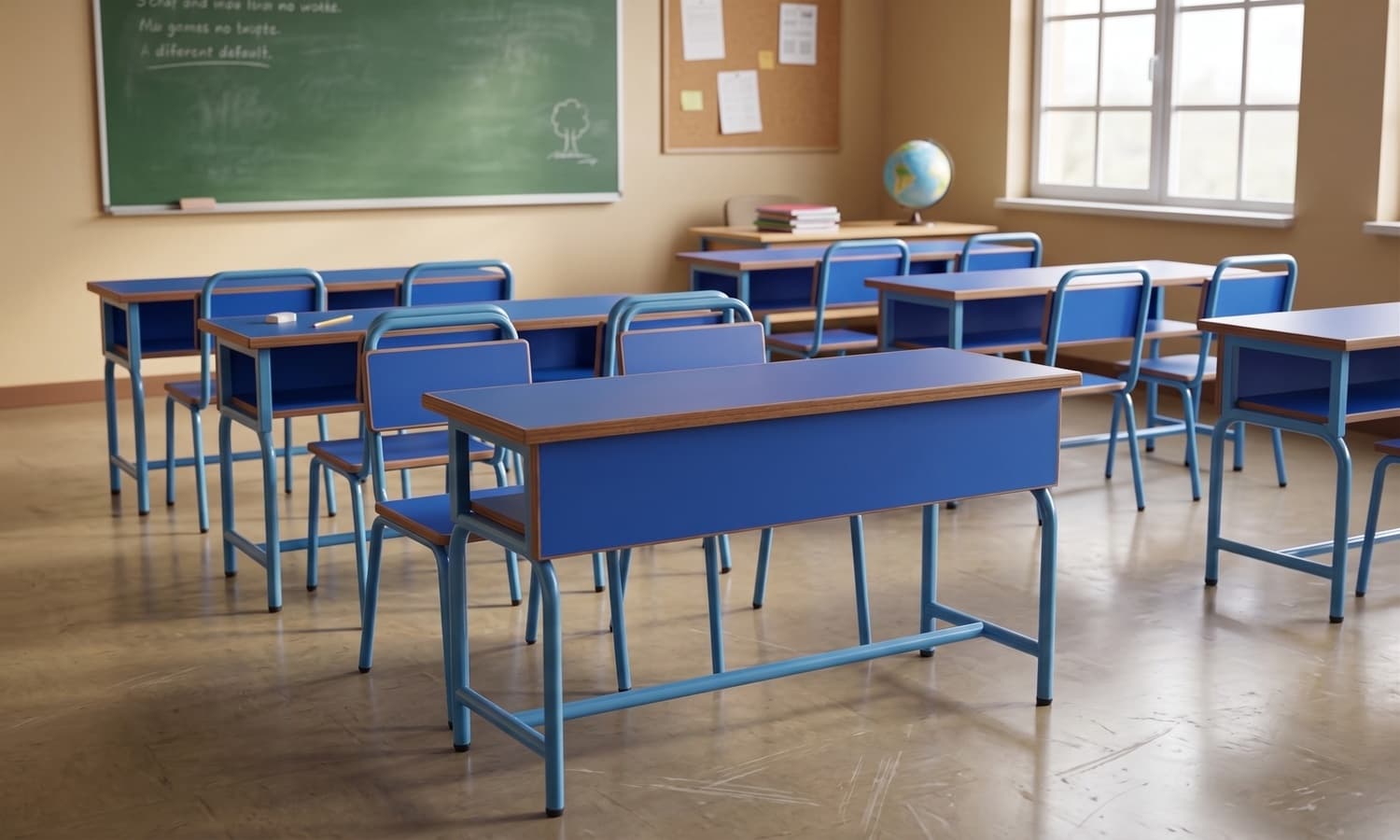 Classic Blue Double Student Desk & 2 Chair Set Ahmedabad Manufacturer